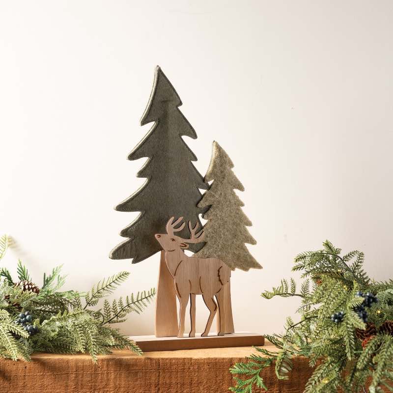 Wood and Felt Trees with Reindeer Accent