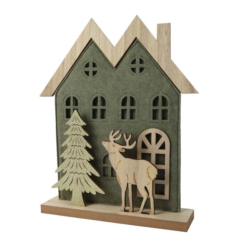Wood and Felt House with Reindeer Accent