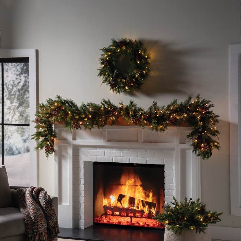 Dual Color LED In/Out Battery Operated Mixed Cedar Garland