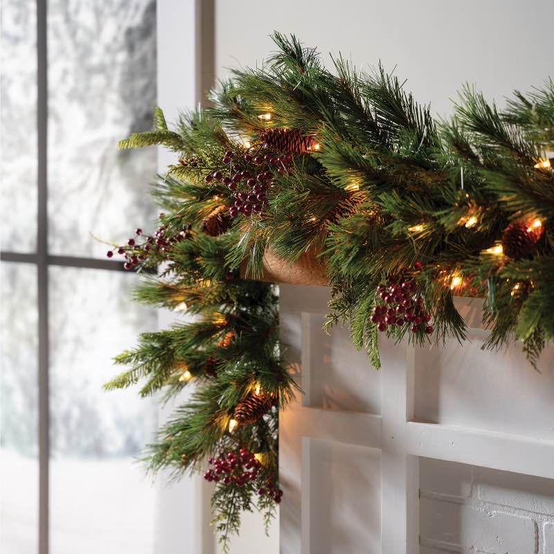 Dual Color LED In/Out Battery Operated Mixed Cedar Garland