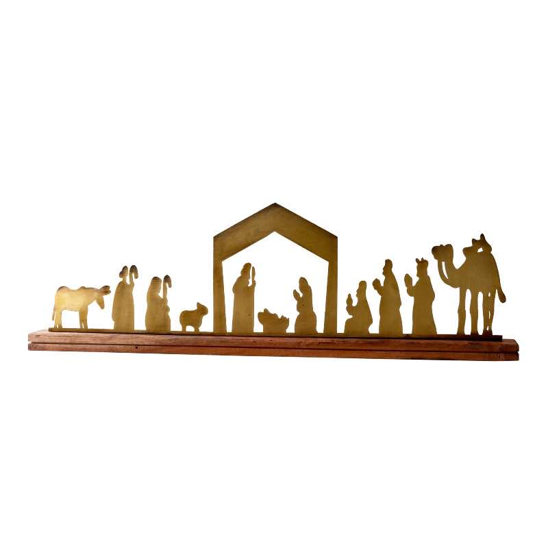 Metal Nativity on a Wooden Stand