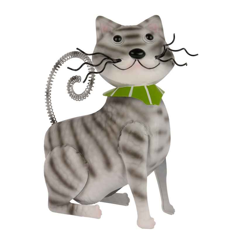 Painted Metal Sitting Cat Sculpture