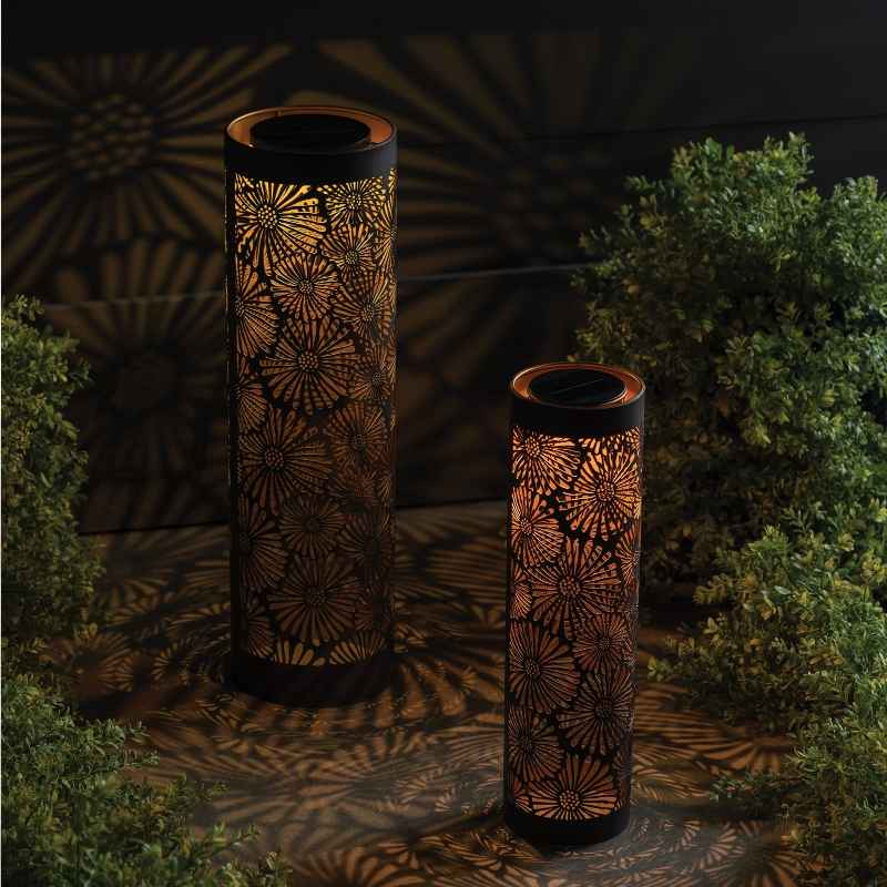 Set of 2 Shadow Sunflower Solar Lanterns