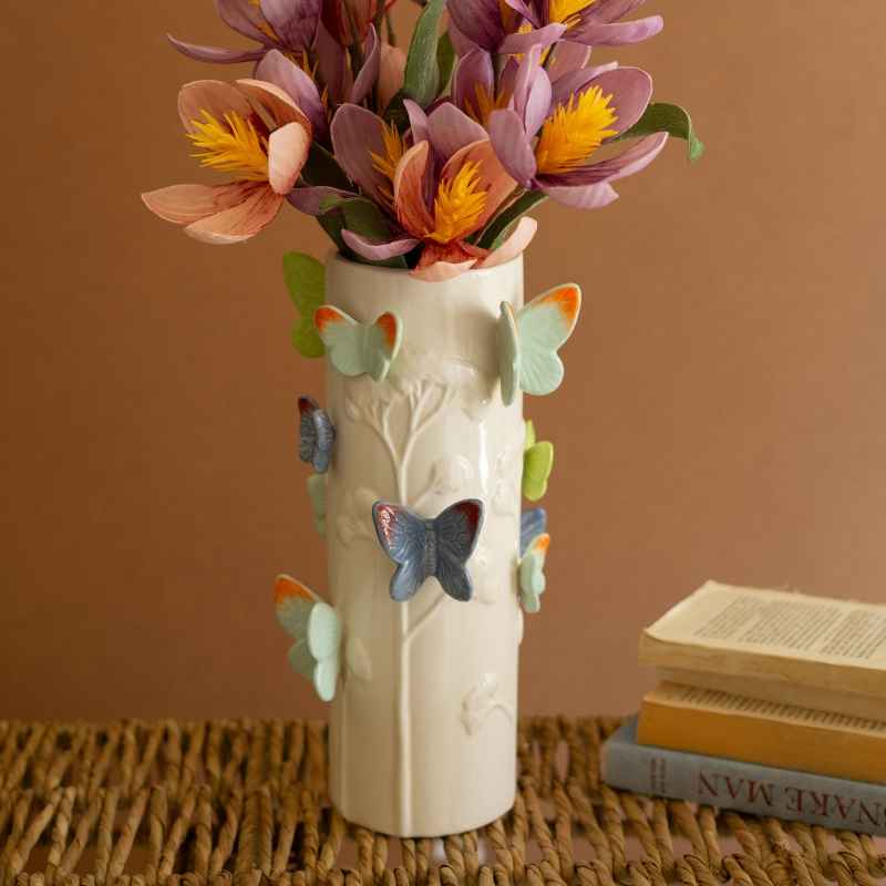 Ceramic Log Vase with Butterflies
