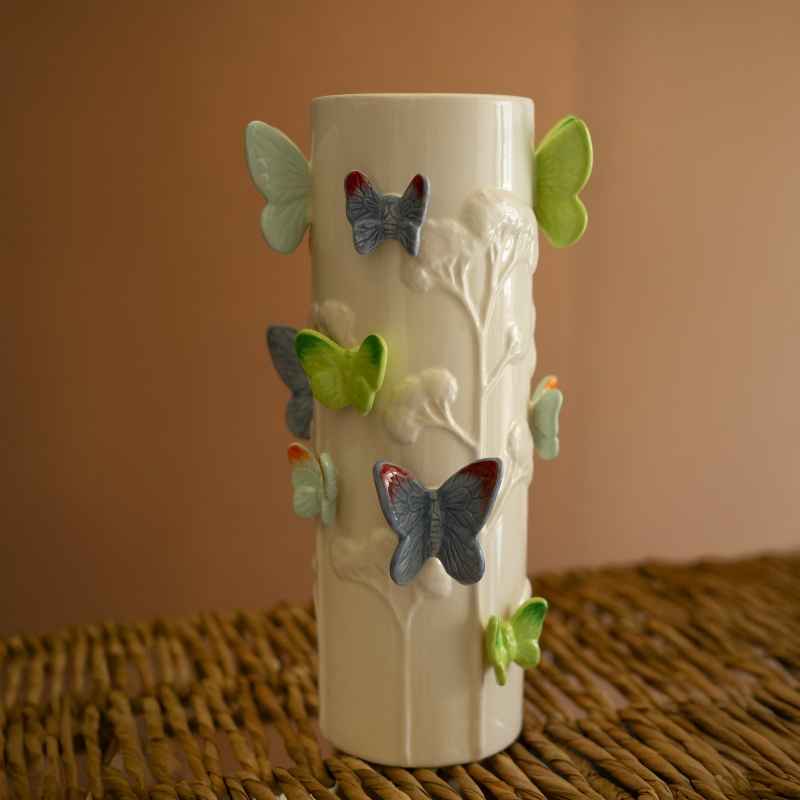 Ceramic Log Vase with Butterflies