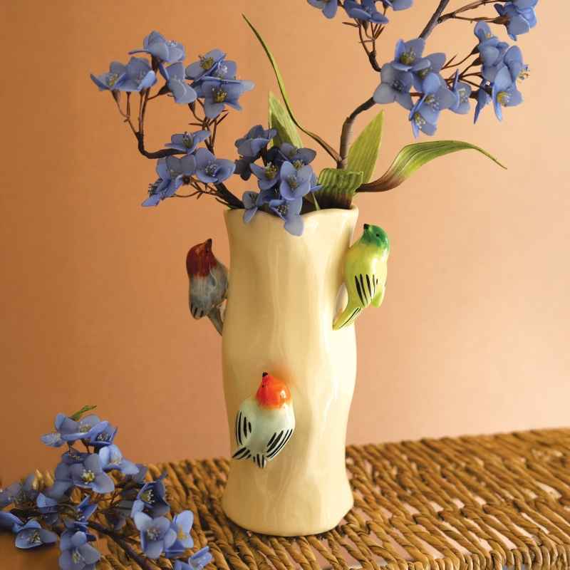 Ceramic Log Vase with Birds
