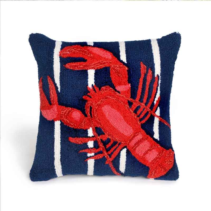 Lobster on Navy Stripes Pillow, 18