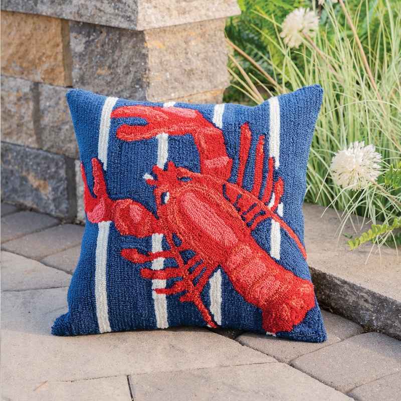 Lobster on Navy Stripes Pillow, 18
