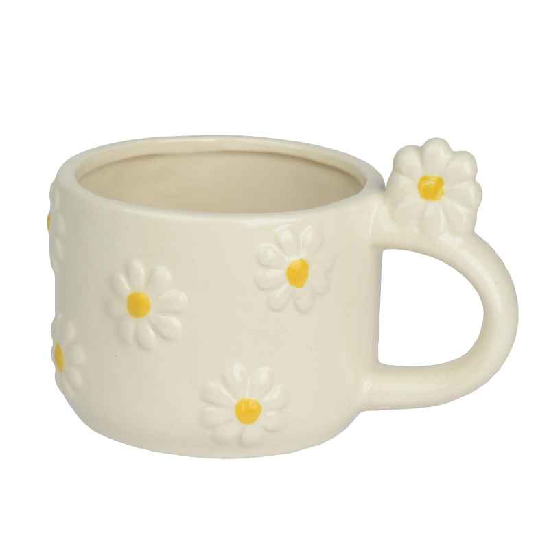 Set of 2 Stoneware Daisy Mugs