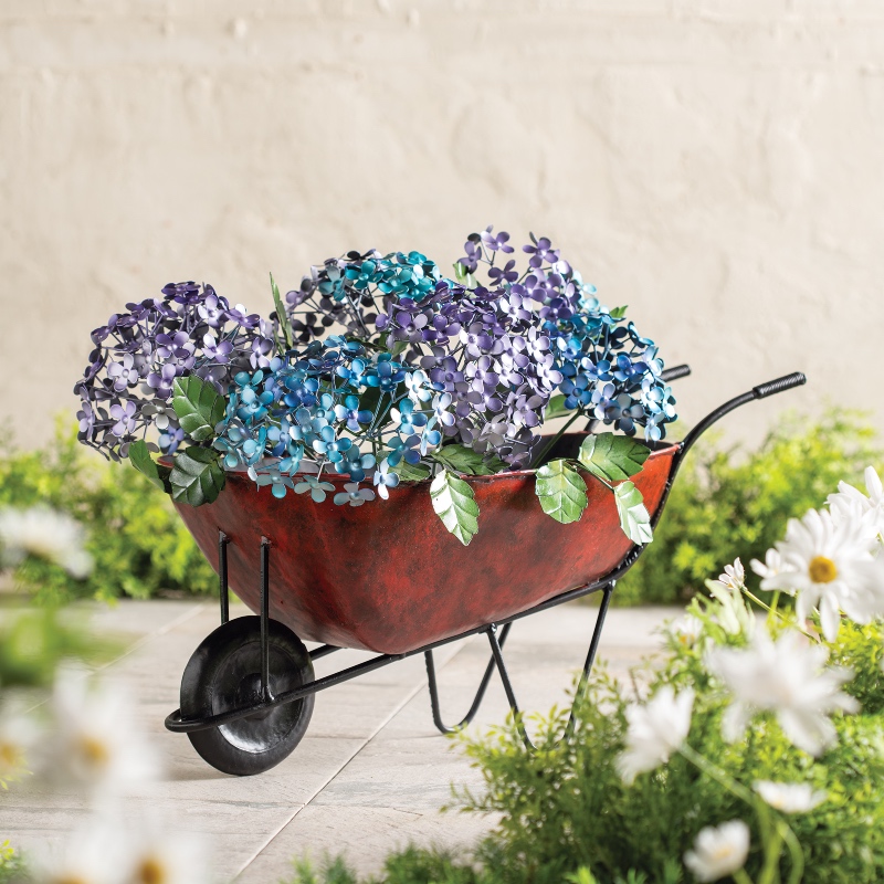 Hydrangea in Wheelbarrow Recycled Metal Decor