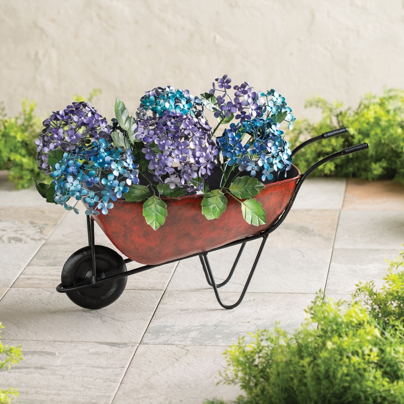 Hydrangea in Wheelbarrow Recycled Metal Decor