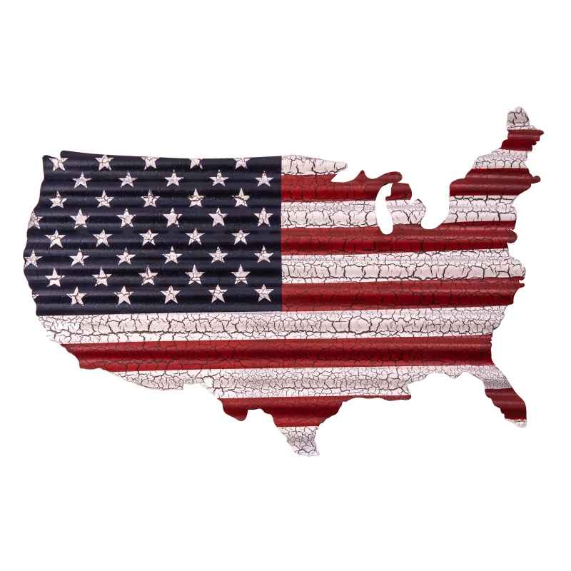 Distressed Finish USA Map/Flag Metal Wall Decor