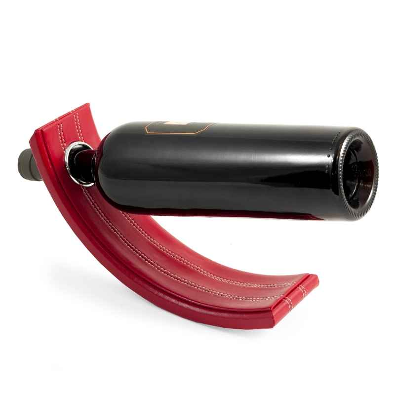 Red Leather Balancing Wine Bottle Stand