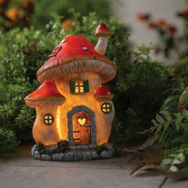 Solar Lighted Mushroom Fairy House