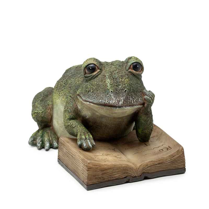 Frog Reading Solar Lighted Book Statue