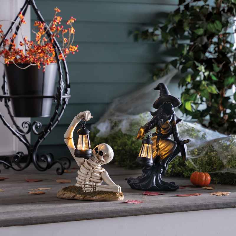Shrouded Flying Witch Statue with Solar Lantern
