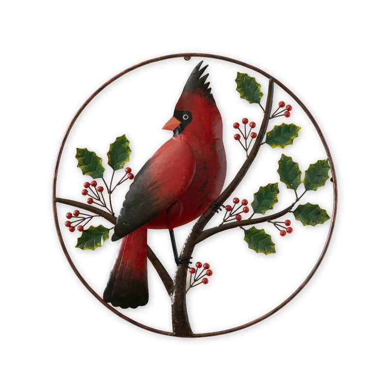 Recycled Metal Cardinal on Branch Wall Decor