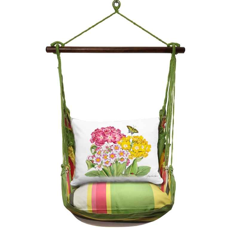 3 Piece Hammock Swing - Fresh Lime Stripe with Primrose Floral Trio Pillow