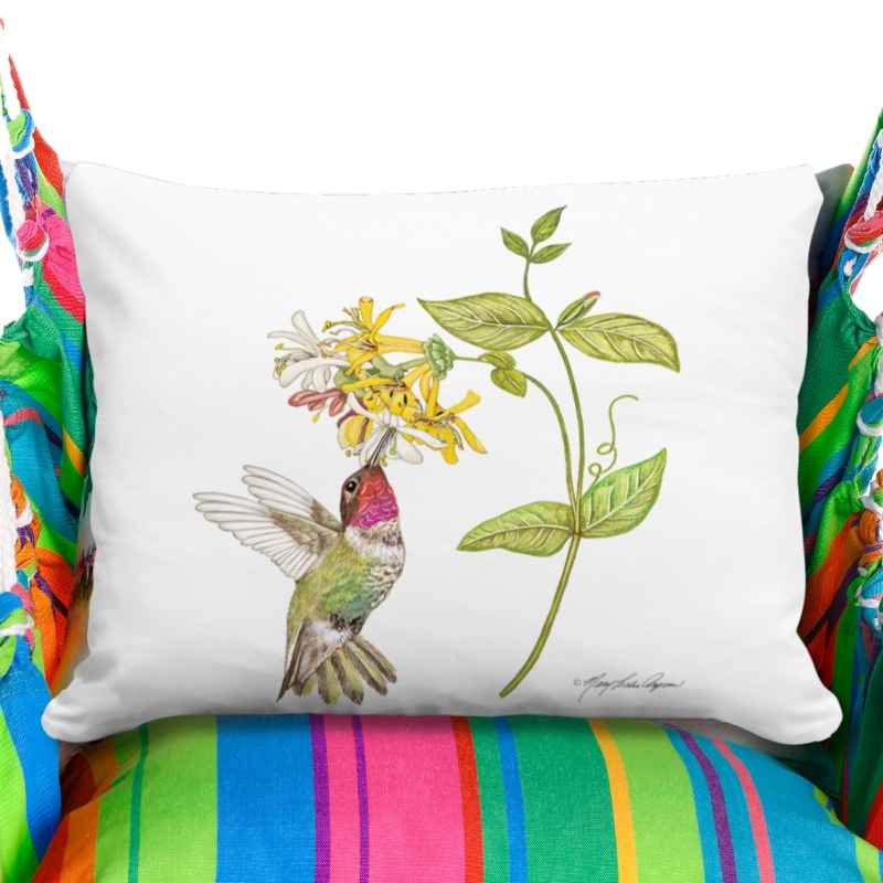 3 Piece Hammock Swing - Le Jardin Nouveau Stripe with Hummingbird Honeysuckle Pillow