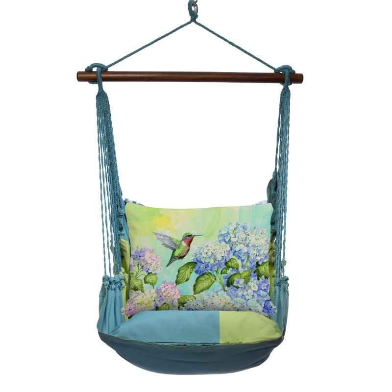 3 Piece Hammock Swing - Meadow Mist Stripe with Hummingbird Song Pillow