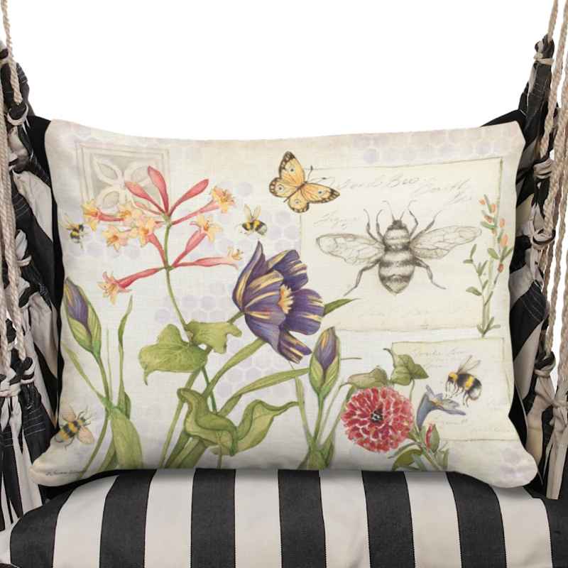 3 Piece Hammock Swing - Black Stripe with Bees and Flowers Pillow