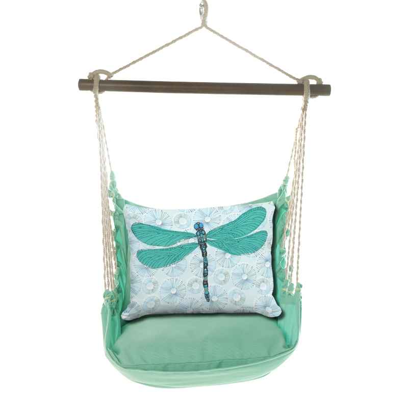 3 Piece Hammock Swing - Seafoam Green Solid with Dragonfly Pillow