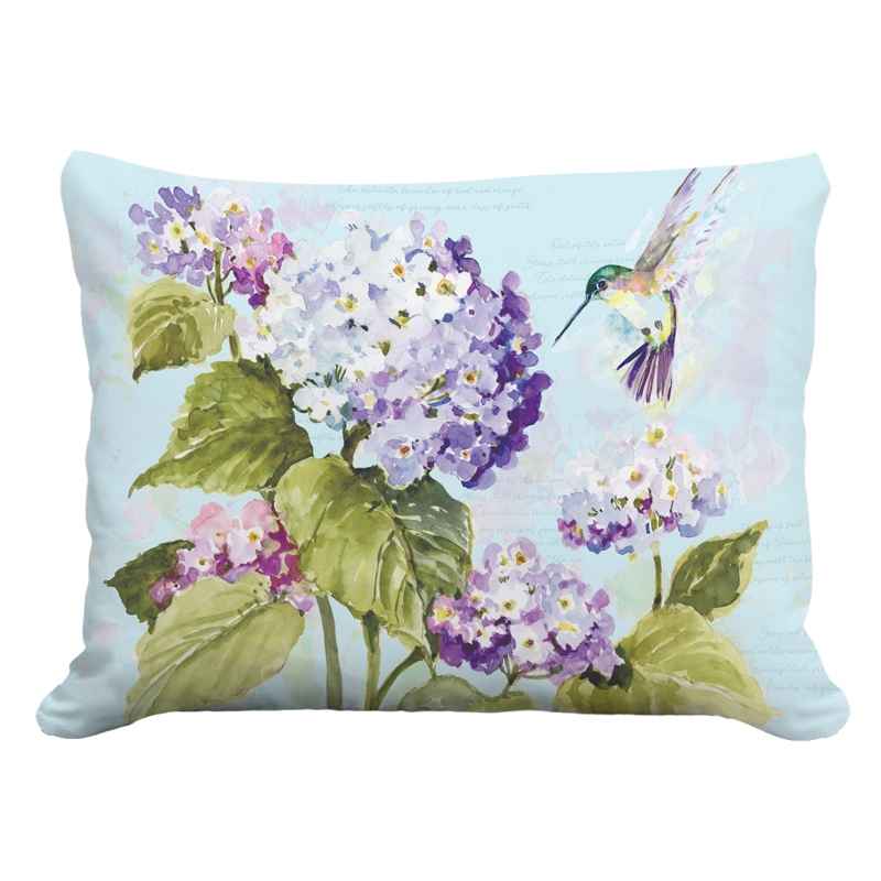 Indoor/Outdoor Hummingbird with Hydrangea Pillow, 19