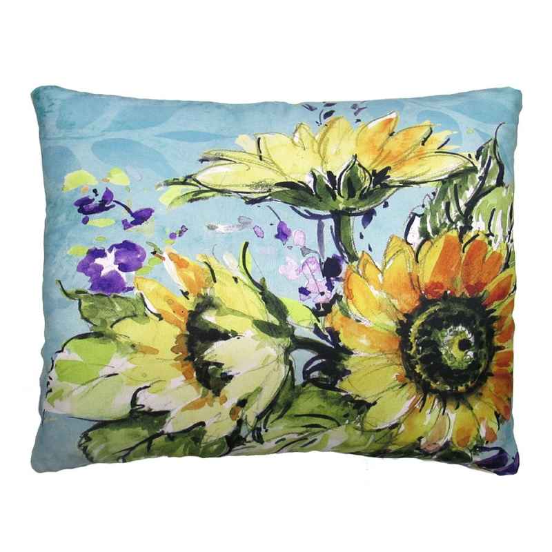 Indoor/Outdoor Sunflowers on Teal Pillow, 19