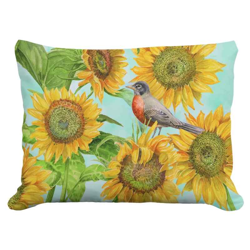 Indoor/Outdoor Sunflowers with Robin Pillow, 19