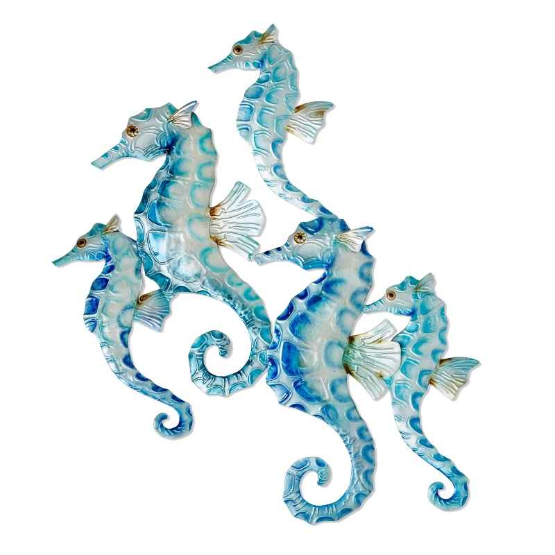 Handcrafted Metal & Capiz Seahorses Wall Art