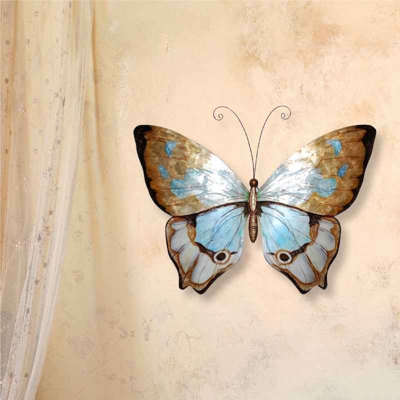 Metal and Capiz Butterfly Wall Decor - Copper with Aqua