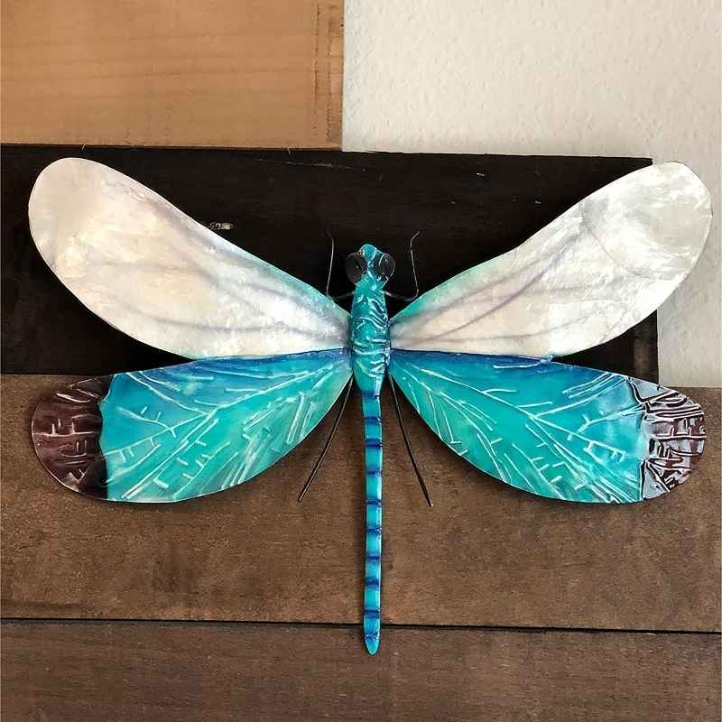 Metal and Capiz Dragonfly Wall Decor - Aqua