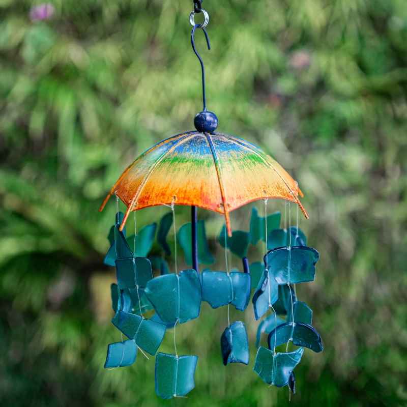 Glass and Metal Raindrop Rainbow Umbrella Mobile
