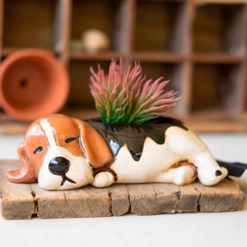 Ceramic Sleeping Beagle Planter