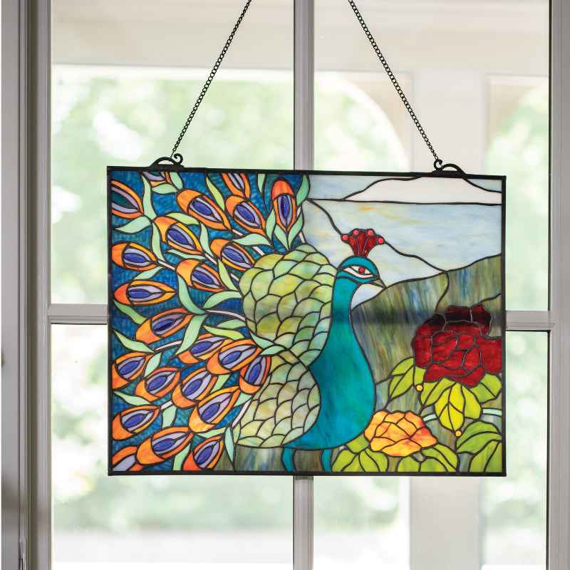 Stained Glass Peacock Window Panel