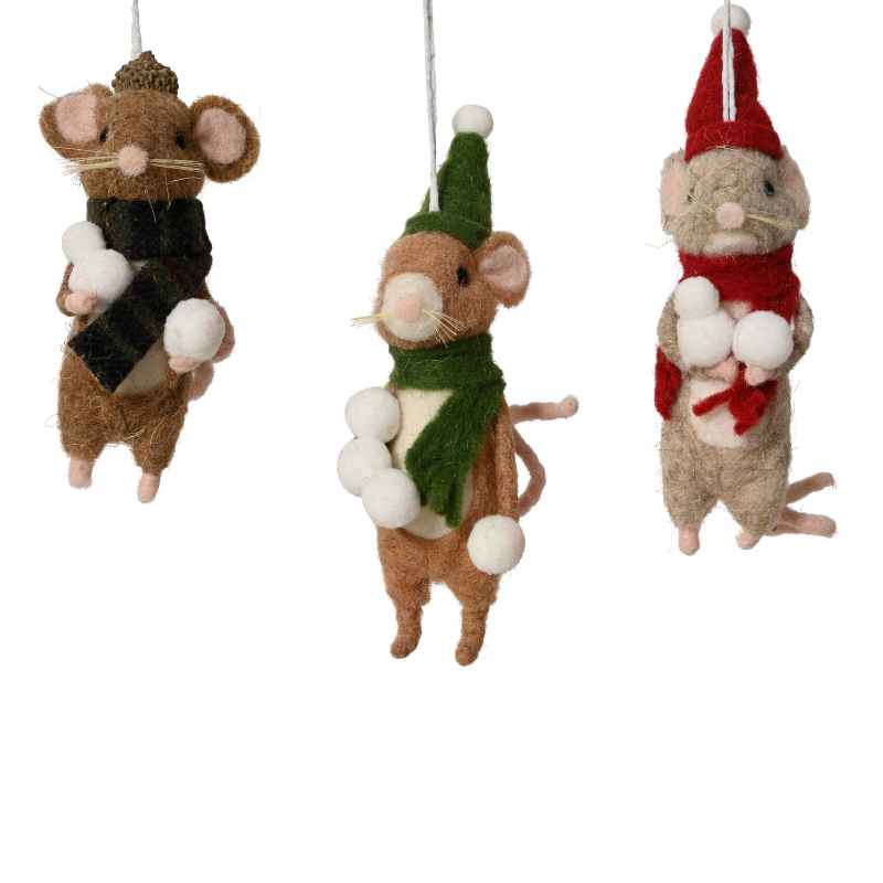 Set of 3 Assorted Hanging Mouse Ornaments