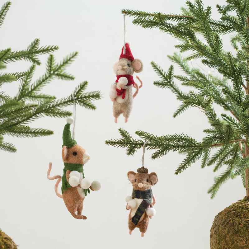 Set of 3 Assorted Hanging Mouse Ornaments