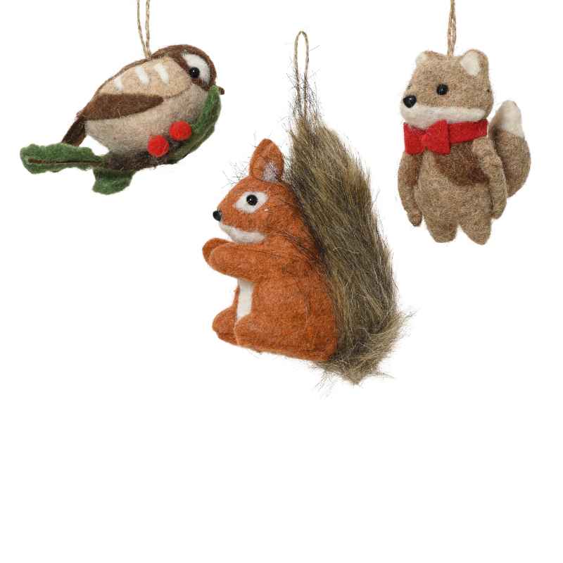Set of 3 Assorted Forest Friends Soft Ornaments