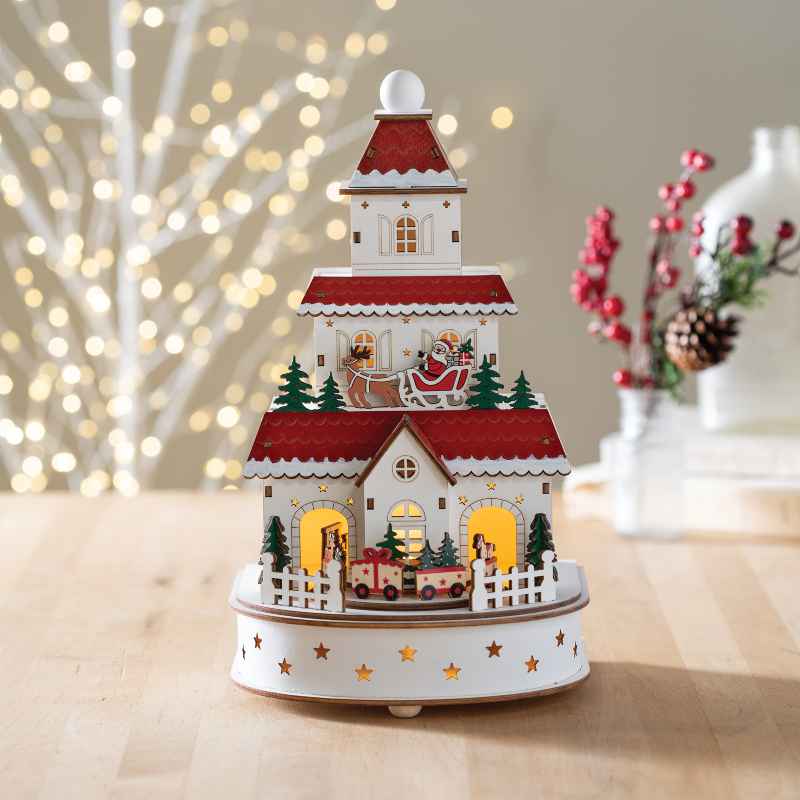 Wooden LED Christmas House with Music