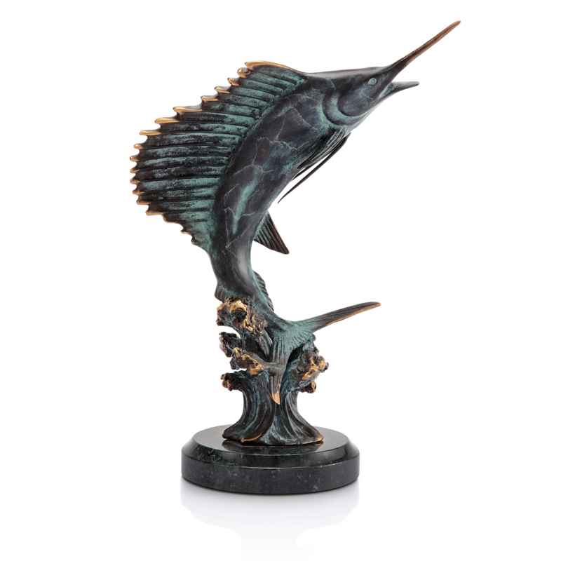 Brass and Marble Feeding Frenzy Sailfish Sculpture