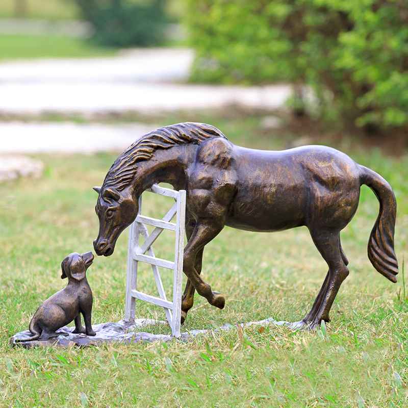 Aluminum Barnyard Pals Horse and Dog Sculpture