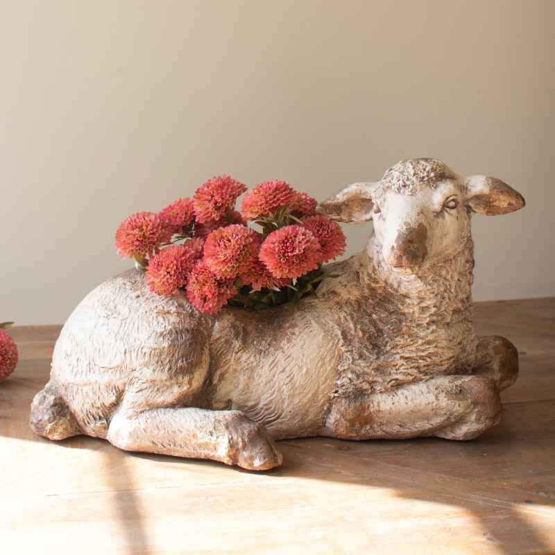 Faux Concrete Resting Sheep Planter