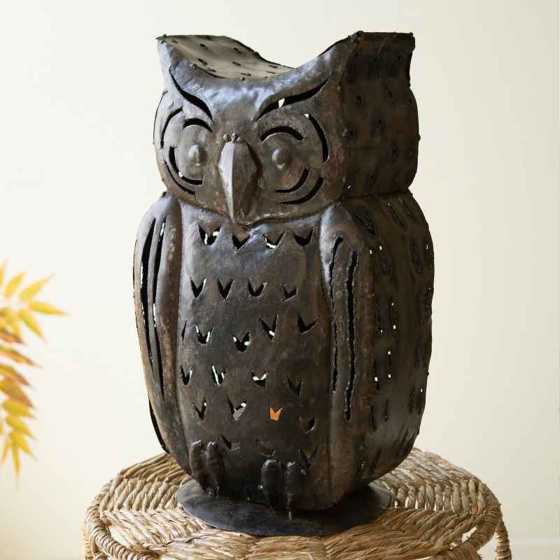 Rustic Iron Owl Luminary