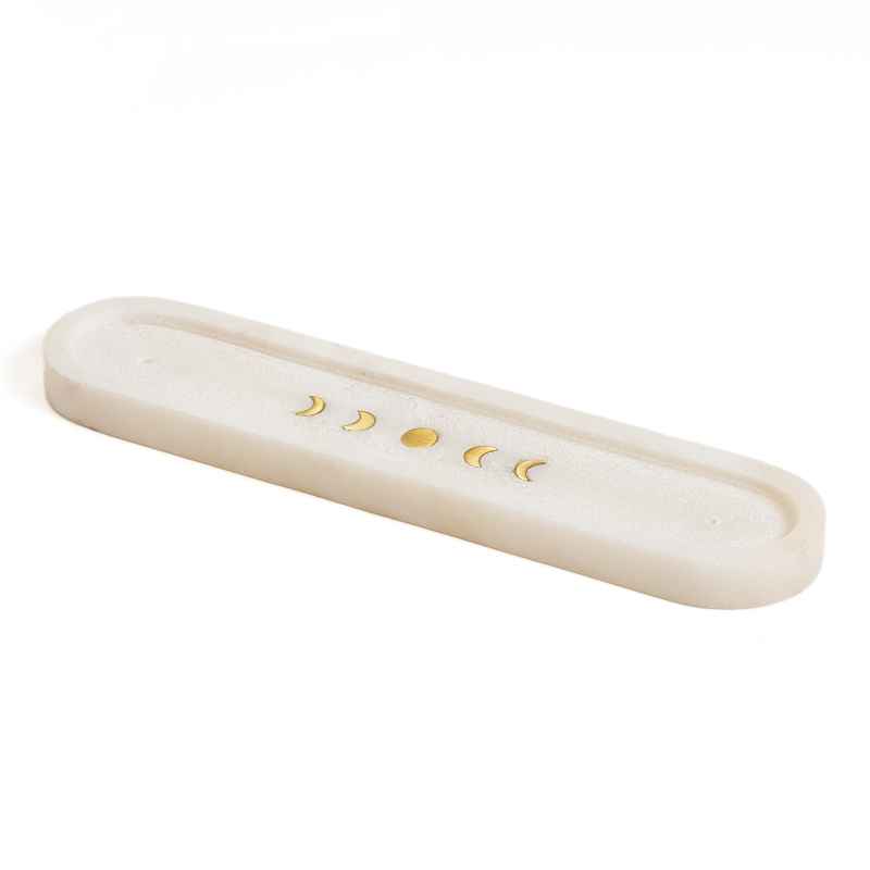 Carved White Marble Moon Phase Incense Holder