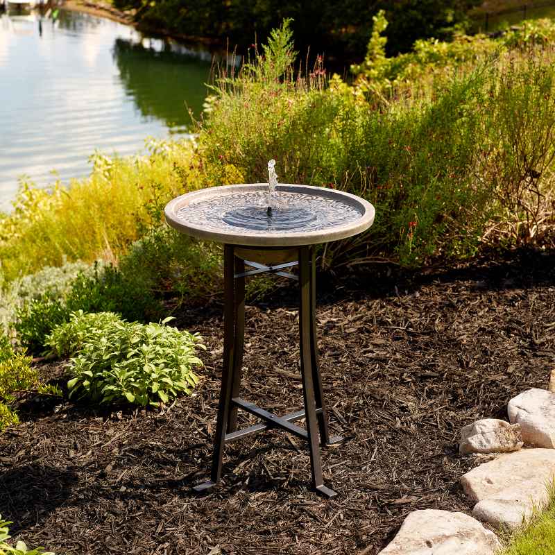 Perello IntelliSOLAR Light Cement Birdbath with Remote