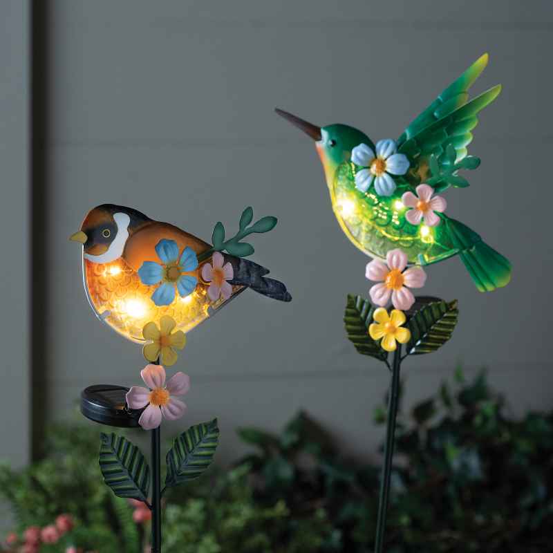 Metal and Glass Solar Hummingbird Stake