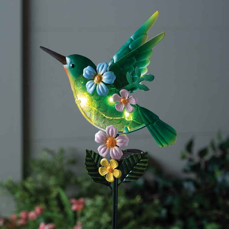 Metal and Glass Solar Hummingbird Stake