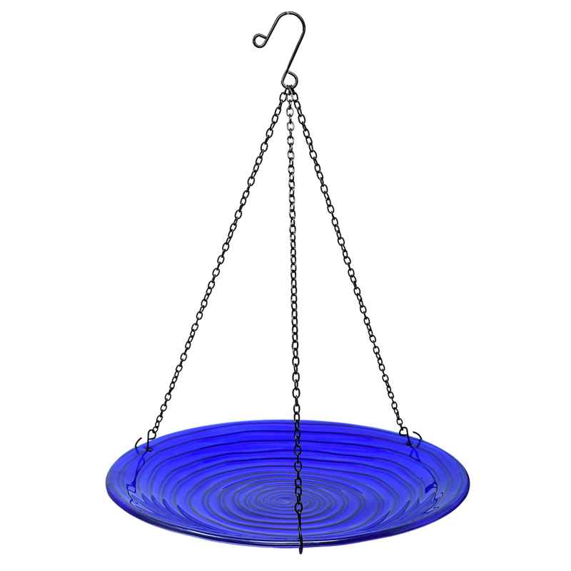 Cobalt Swirls Hanging Glass Birdbath