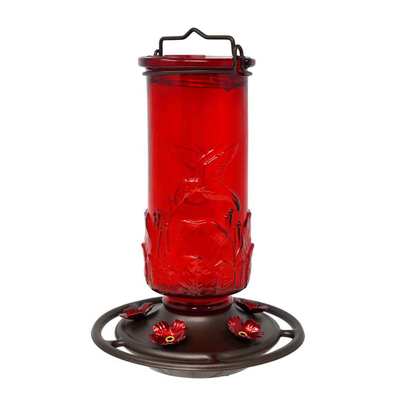 Ruby Embossed Glass Hummingbird Feeder