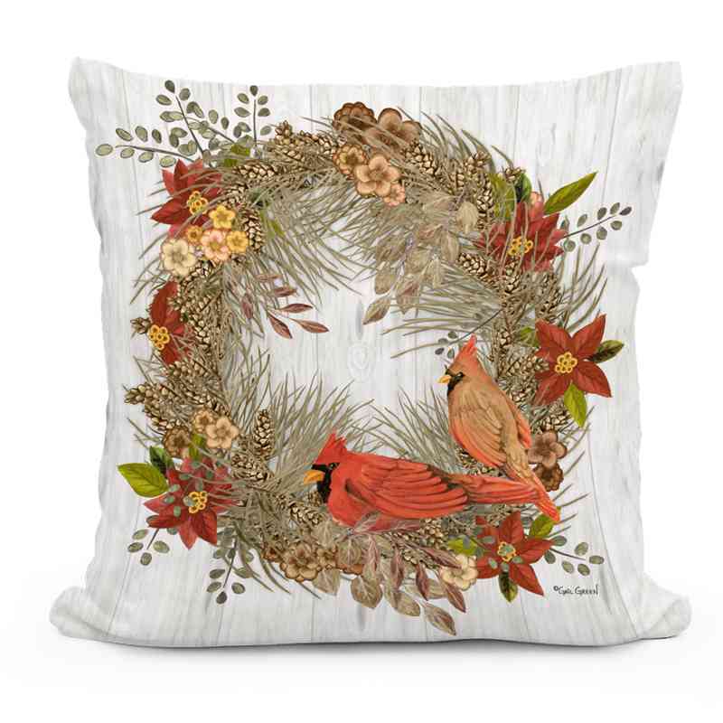 Indoor/Outdoor Cardinal Pair Rustic Wreath Pillow, 18